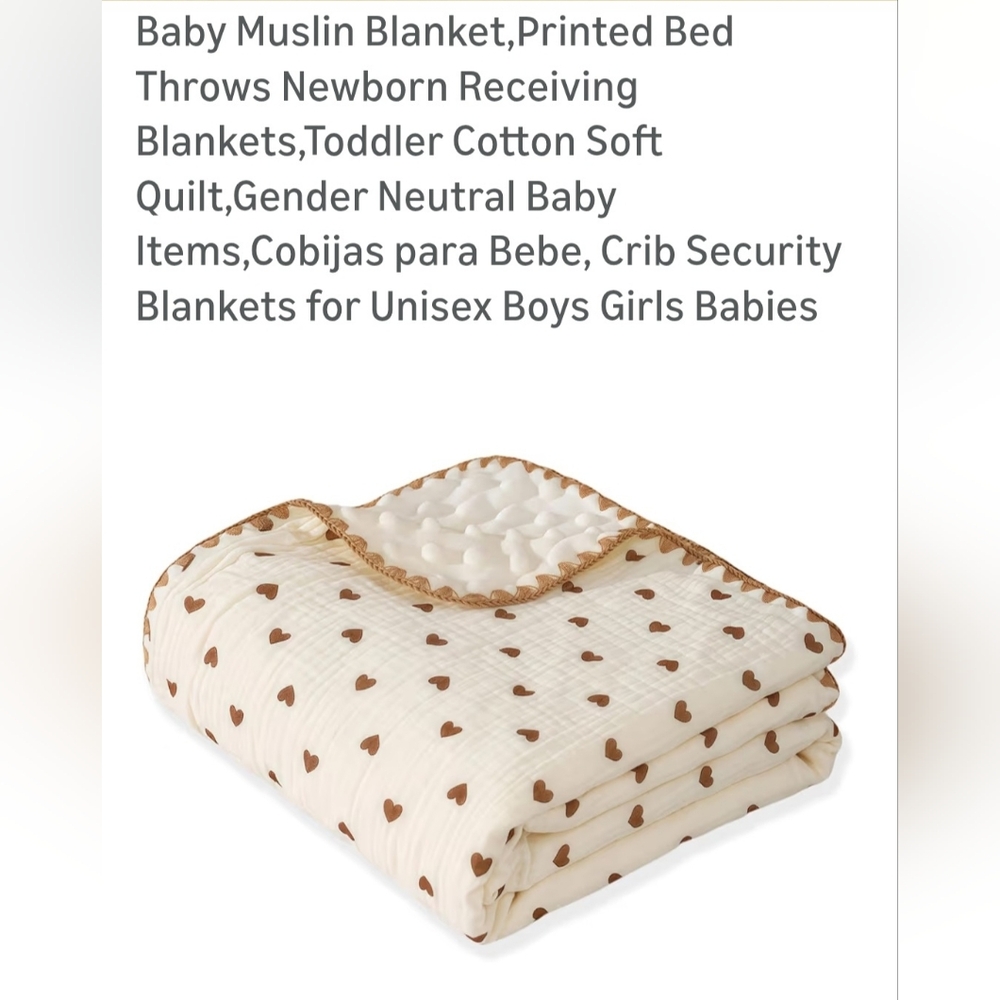 Charming Heart Muslin Blanket in Cream and Brown